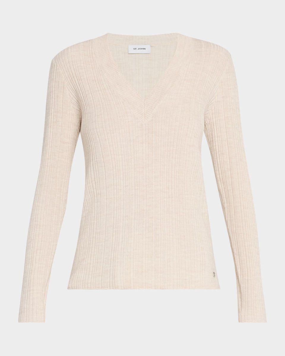 Plaited Rib Knit V-Neck Sweat